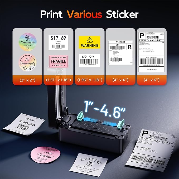 TATTMUSE Bluetooth Thermal Label Printer, 4X6 Shipping Label Printer for Small Business, Wireless Thermal Printer Compatible with Phone, iOS, Android, Windows, Mac, Amazon, Ebay, Shopify, Black