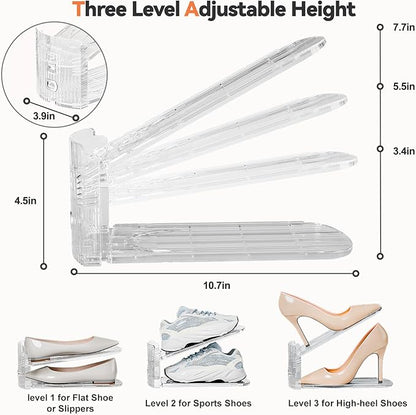 Neprock Shoe Slots Organizer for Closet,12 Pack Acrylic Shoe Stackers for A Pair of Shoes,3 Levels Adjustable Shoe Rack Storage Shoe Space Saver 50%(Clear,12 Pack)