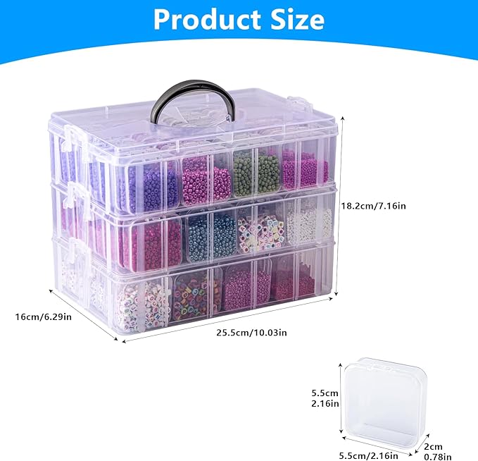 VTG Bead Organizer Box, 84 Pcs Small Organizers, 3-Tier Bead Storage Containers Portable Organizer and Storage Box Stackable Plastic Cases for Bracelet Making DIY Jewelry Nail Charms