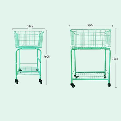31" height Rolling Laundry Basket with Wheels, Heavy-Duty Multipurpose Organizer - Removable Storage Cart for Clothes, Toys, Dorm Room, Blue-Green(MINT)