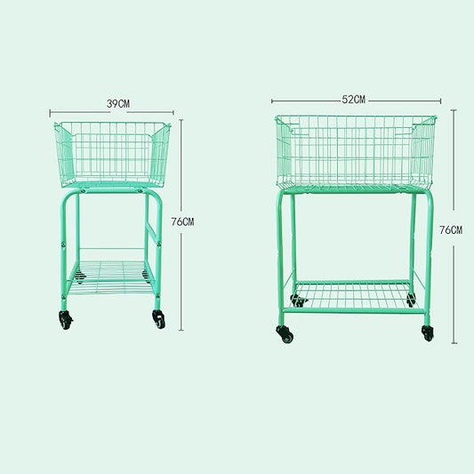 31" height Rolling Laundry Basket with Wheels, Heavy-Duty Multipurpose Organizer - Removable Storage Cart for Clothes, Toys, Dorm Room, Blue-Green(MINT)