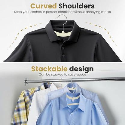 ZBODIMP Velvet Short Neck Hangers - Heavy-Duty, Non-Slip Felt Surface, Space-Saving Design with Anti-Slip Grooves & Shoulder Shape, 360° Rotating Hooks, Durable for Coats, Shirt& Dresses (30, Beige C)