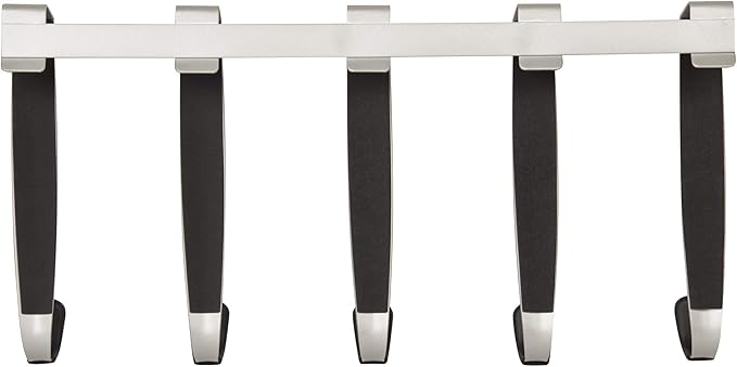 Umbra Schnook Steel Over-The-Door Multi-Hook - 5 Metal Hooks Measure 18" x 8" - Perfect for Hanging Robes, Towels, Shower & Bath Accessories - Keep Your Bathroom Organized and Neat