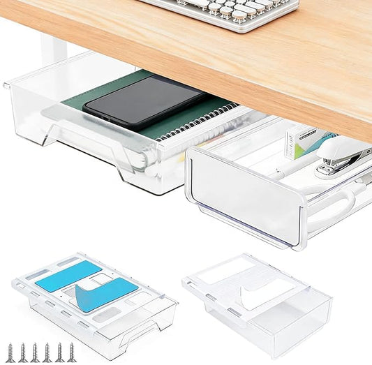 2 Pair Under Desk Drawer Organizer, Self-Adhesive Slide Out Storage Organizer, Hidden Desktop Organizers, Self-Adhesive Table Storage Accessories for Home Office and School