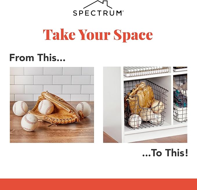 Spectrum Wire Scoop Basket Storage Bin Industrial Gray Medium Metal Wire Basket Organizer for Kitchen Pantry Wire Storage Bins, Heavy Duty Rectangle Wire Storage for Kitchen Organization