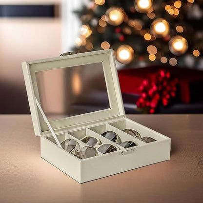 UnionPlus 4-Slots Sunglasses Case Organizer, Eyeglass Glasses Display Holder Collector, Multiple Sunglasses Storage Case, Lychee Beige