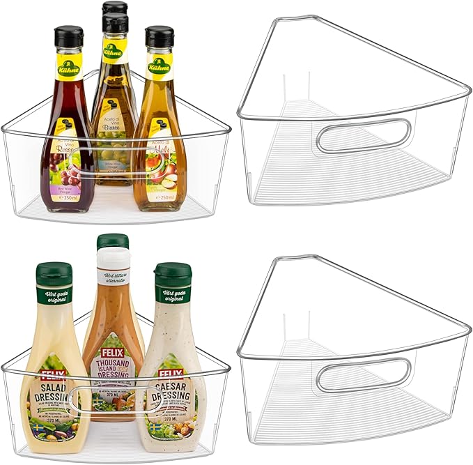 Lazy Susan Cabinet Organizer Bins for 26"/ 28"/ 32" Diameter Corner Organizer, Plastic Cabinet Storage Bin, 1/8 Wedge - Food Safe, BPA Free, with Non-Slip Pads (for 26" Diameter, 4 Pack)