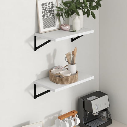 Axeman Deep Floating Shelves - 20 Inch White Floating Shelves Set of 2-12 Inch Deep Wood Wall Shelves for Living Room Bathroom Kitchen