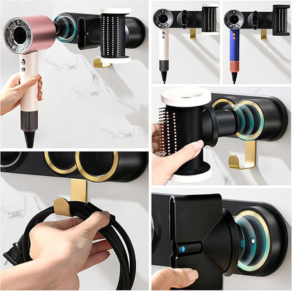 simpletome Hair Dryer Holder Wall Mount for All Magnetic High Speed Blow Dryer with Plug Cord Organizer Hook (Aluminum Alloy, Black)