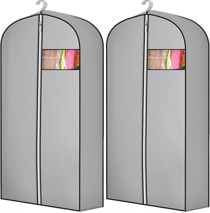 2 Pcs 10" Gusseted Garment Bags for Hanging Clothes Dress Bags for Gowns Long Closet Waterproof Garment Covers Wedding Dress Cover Traveling Clothes Protector(Gray,43 Inch)