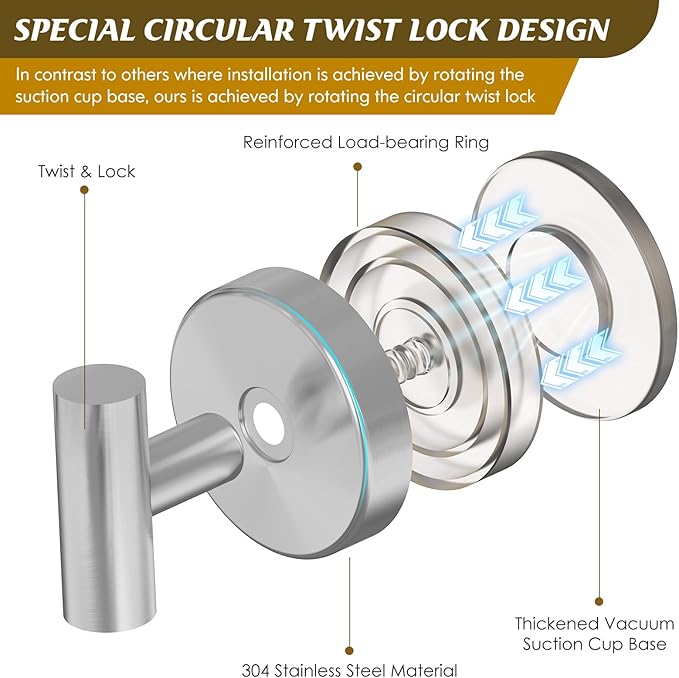 MOTAIPEAK Suction Cup Hooks for Shower,Heavy Duty Shower Towel Suction Hooks,No Drill Wall Mounted Towel Hooks for Bathrooms Wall,Kitchen,Glass,Mirror,Tile to Hang Towels,Robes,Coat-Silver(2 Pack)