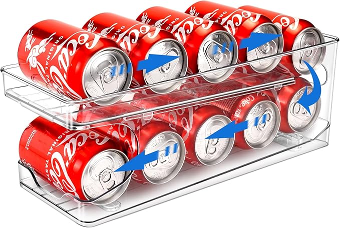 BingoHive Rolling Soda Can Organizer for Refrigerator Can Dispenser for Beer Soda Seltzer Pop Can Soda Organizer for 10 Standard Size 11.15oz or 12oz Cans Holder Storage Pantry Organization