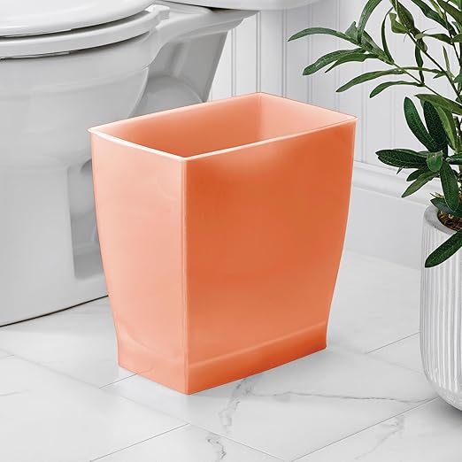 iDesign Small Plastic Bathroom Trash Can, Slim Rectangle Garbage Bin for Bedroom, Office, Dorm, Orange