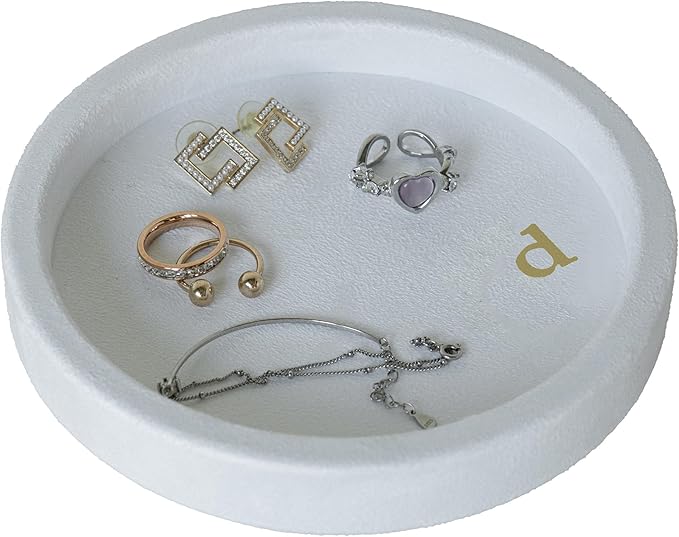 COLLECTIVE HOME - Velvet Jewelry Tray, 6" Monogrammed Jewelry Dish, Smooth Velour Display Dish for Rings, Earrings, Necklaces, Makeup, Personalized Gifts for Women (White-d)