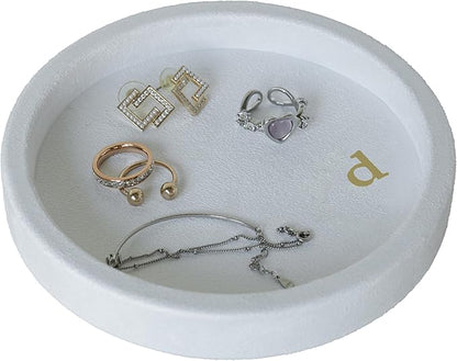 COLLECTIVE HOME - Velvet Jewelry Tray, 6" Monogrammed Jewelry Dish, Smooth Velour Display Dish for Rings, Earrings, Necklaces, Makeup, Personalized Gifts for Women (White-d)
