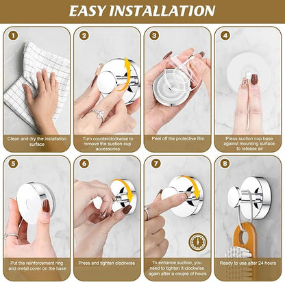 BKV Suction Cup Hooks for Glass Window,Removable Shower Hooks for Inside Shower,Metal Towel Hooks for Bathrooms,6 Pack(Mirror)