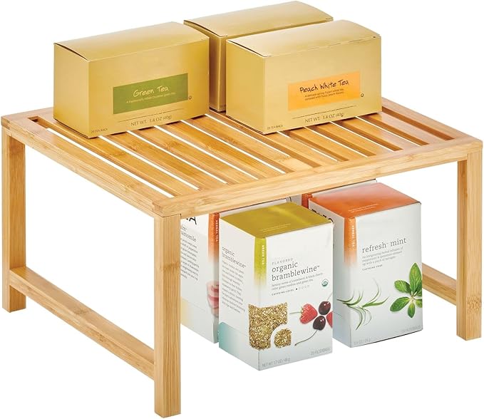 mDesign Wooden Stackable Storage Shelf - Food and Kitchen Organizer for Cabinet, Pantry Shelves, Countertop, Cabinet - Echo Collection - Natural Bamboo