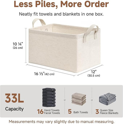 StorageWorks Storage Bins, Shelves Baskets for Organizing, Large Fabric Closet Organizers with Handles, Metal Frame, Beige（Cotton-linen）, 2-Pack