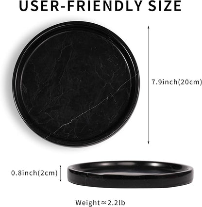 LWALMS Marble Perfume Jewelry Tray - Stone Trinket Ring Key Purse Holder Dish, Round Plate Decorative Bowl for Nightstand Entryway Coffee Table Decor (7.9 inch)