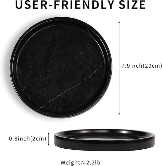 LWALMS Marble Perfume Jewelry Tray - Stone Trinket Ring Key Purse Holder Dish, Round Plate Decorative Bowl for Nightstand Entryway Coffee Table Decor (7.9 inch)