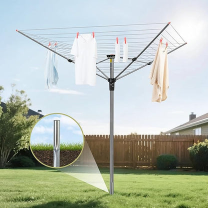 Outdoor Clothes Drying Rack, Portable Umbrella Clothesline, 4-Arm 12 Lines of 164 Ft Hanging Space, Height Adjustable Outdoor Rotary Drying Rack, Foldable Laundry Drying Rack for Backyard