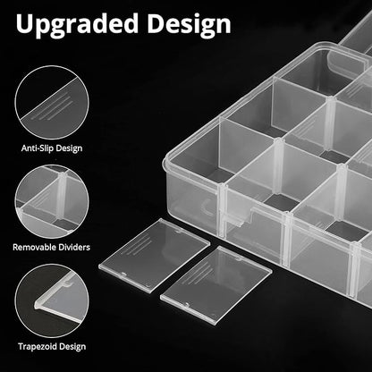 18 Grids Plastic Organizer Box with Dividers, Clear Compartment Container Storage for Beads Crafts Jewelry Fishing Tackles, Size 7.9 x 6.2 x 1.2 in