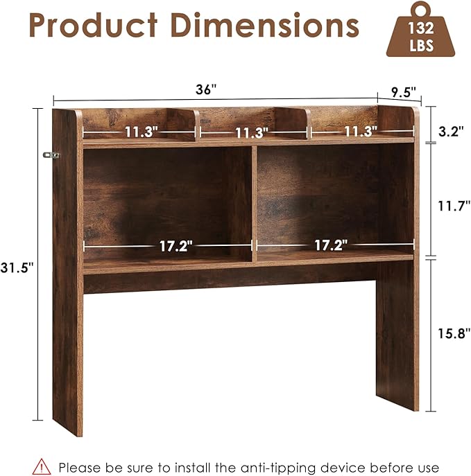 Desktop Bookshelf, Wooden Desk Storage Hutch with 5 Shelves, 3-Tier Desktop Display Organizer Rack for Office Home (Brown, 5 Shelves B)