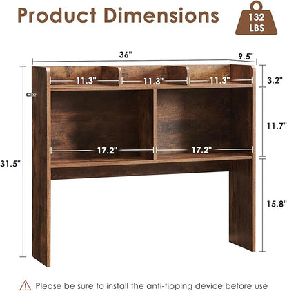 Desktop Bookshelf, Wooden Desk Storage Hutch with 5 Shelves, 3-Tier Desktop Display Organizer Rack for Office Home (Brown, 5 Shelves B)