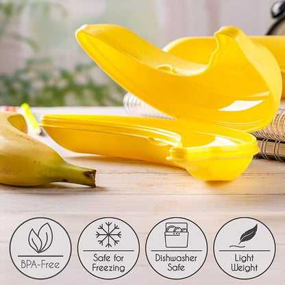 Crystalia Banana Keeper 2 Pack On The Go Outdoor Travel Case - BPA-Free Fruit Protector Portable Banana Holder Cute Carrier Storage Box (Yellow)