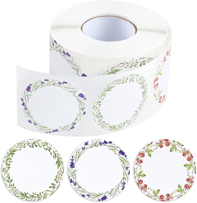 600 Pcs 2" Floral Easter Gift Label Tags Stickers, Canning Labels for Jar Flower Stickers for Jars Lids Spice Labels Bottle Label with 3 Pattern Designs