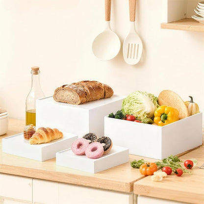 6 Pcs Large Buffet Risers Display Stands Set 7" to 12"- Acrylic Food & Dessert Table Display Stand Shelf for Party, Catering, Jewelry, Collectibles, White Cube Storage Boxes