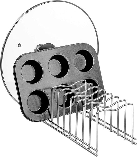 SANNO Pot Lid Organizer Pot Lid holder, Pots and Pans Organizer Drawer Plate Organizer for Bakeware Dish Plate, Cutting Boards, Pots & Pans, Serving Trays, Reusable Containers in Cabinet Pantry