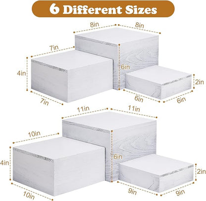 6 Pack Wooden Risers Display Stands Square Food Risers for Buffet Party Rustic Wood Cake & Cupcake Stands Nesting Box Wooden Crates for Display