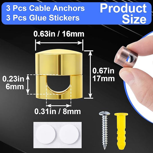 3 Sets Charger Holders for Cords, Adjustable Cable Anchor Holders, Adhesive Metal Cord Clips, Cable Management Wire Organizers for Desk, Office, Nightstand - Gold, Red Bronze, Silver