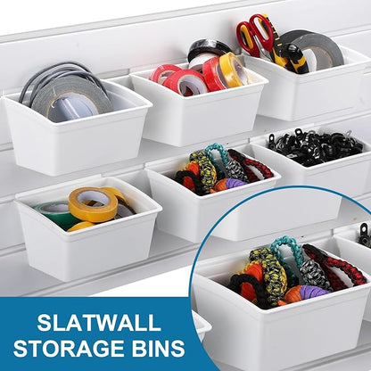 Unittype 18 Pcs Slat Wall Bins Slat Wall Accessories Storage Bins Plastic Containers Organizer for Garage Craft Room Tool Shed Workshop(White)