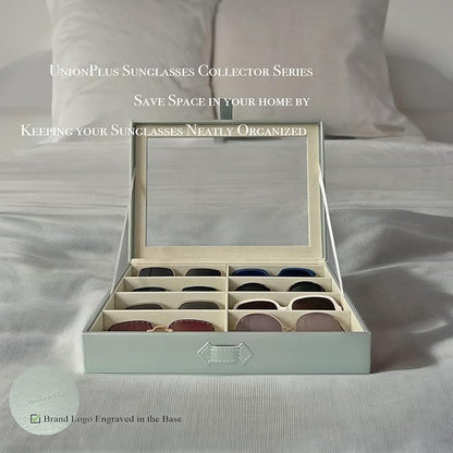 UnionPlus 8-Slots Sunglasses Case Organizer, Eyeglass Glasses Display Holder Collector, Multiple Sunglasses Storage Case, Pearly-lustre Green