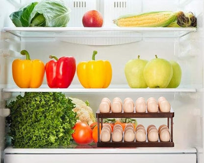 Acacia Wooden Double Layer Egg Holder, 36 Capacity Farmhouse Kitchen 2 Tier Fresh Egg Storage Rack Basket, Deviled Eggs Plates Eggs Tray Organizer for Countertop