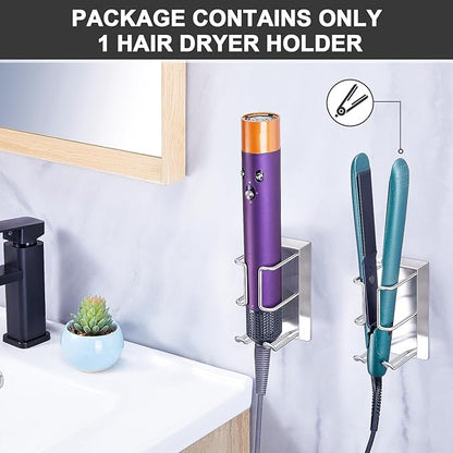 WAYASI Hair Straightener Holder Wall Mounted Blow Dryer Holder, Curling Iron Holder, Hairdryer and Straightener Holder, Bathroom Hair Tools Organizer and Storage (Silver)