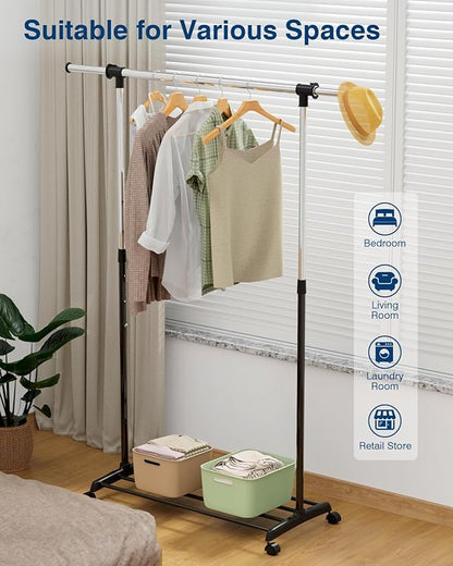 Whitmor Heavy Duty Adjustable Garment Rack-Rolling Clothes Organizer, Black and Chrome