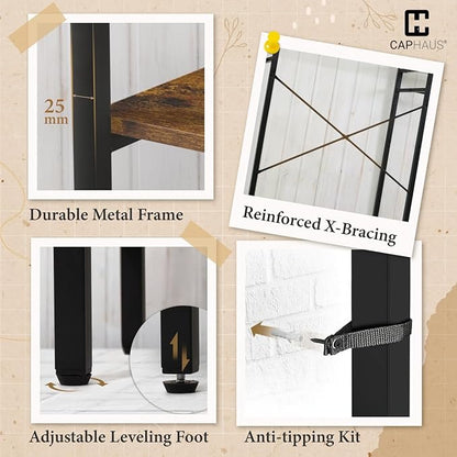 CAPHAUS 913lbs Capacity Garment Rack for Hanging Clothes, Heavy Duty Open Wardrobe w/Hanging Rods, Free Standing Closet Organizer, Clothing Rack, Metal Closet w/Wooden Boards, Rustic Oak Board