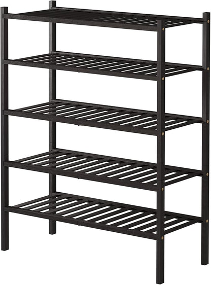 5 Tier Bamboo Shoe Rack for Closet Free Standing Wood Shoe Shelf for Entryway Small Space Stackable 27"x11"x33" (Brown)