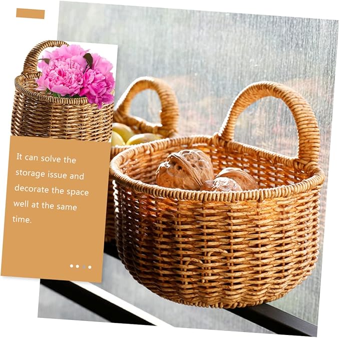 Decorative Woven Storage Basket for Garlic Ginger and Eggs Wall-mounted Kitchen Organizer Rustic Design and Space-saving Home Decor