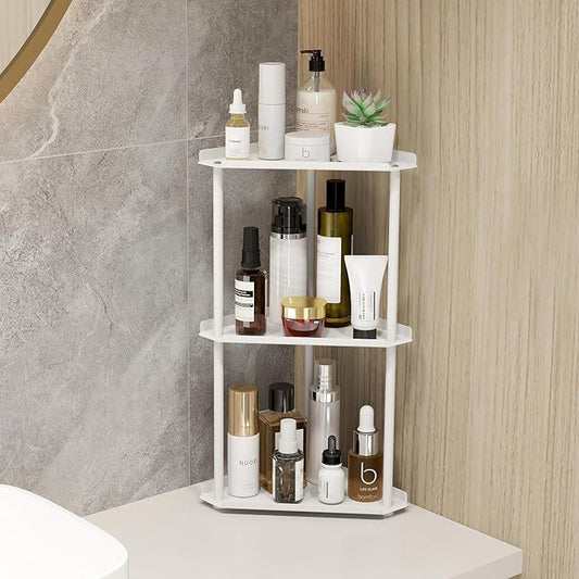 3 Tier Bathroom Counter Organizer, Vanity Organizer Corner Shelf, Skincare, Makeup Countertop Organizers, Kitchen, Bathroom Counter Storage, White