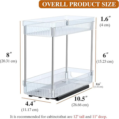2 Pack Pull Out Spice Rack Organizer for Cabinet, 2 Tier Slide Out Spice Racks Organizer, Spice Cabinet Organizers, Cabinet Size Need:12'' High x 11'' Deep x 5'' Wide, Clear Acrylic