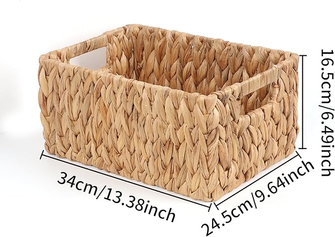 FEIALNDUO Wicker Shelf Baskets, Woven Storage Bins for Shelves Pantry Organizers and Storage with Handles Home Decor (Natural, 13.4"D x 9.4"W x 6.5"H)