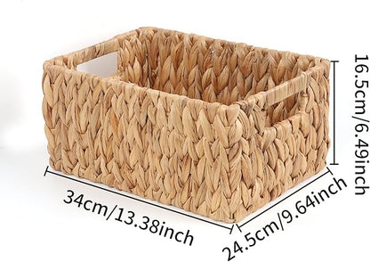FEIALNDUO Wicker Shelf Baskets, Woven Storage Bins for Shelves Pantry Organizers and Storage with Handles Home Decor (Natural, 13.4"D x 9.4"W x 6.5"H)