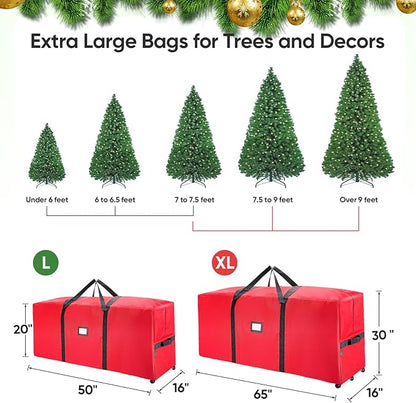 BALEINE 7.5 ft Rolling Christmas Tree Storage Bag, 2 Swivel Wheels for Easy Moving, Heavy Duty 600D Oxford Fabric Extra Large Artificial Christmas Tree Bag with Reinforced Carry Handles (Red)