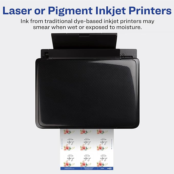 Avery Durable Waterproof Square Labels with Sure Feed Technology, 2" x 2", White, Laser & Pigment-Inkjet Compatible, 96 Blank Labels Total, Great for Branding, Packaging, and More (64510)