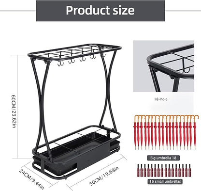 Umbrella Stand Rack with 18 slots Umbrella Holder for Entryway Umbrella Holder with Removable Drip Tray,Black Large