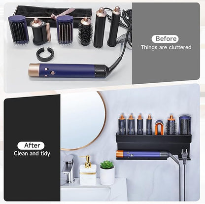 Storage Hair Dryer Holder for Curling Iron Accessories, Hair Tool Organizer Wall Mount, Curling Iron Holder Organizer, Bathroom Hair Straightener Holder Stand for Styler Attachments Organizer, Black